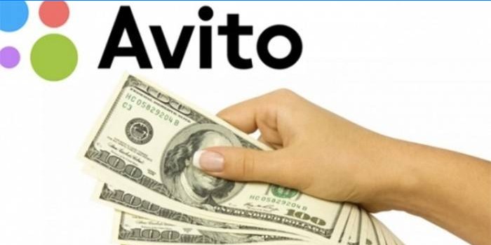 Avito-Logo und Geld in der Hand