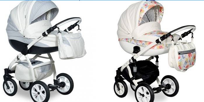 Zwei Modelle von Kinderwagen Indigo Madonna