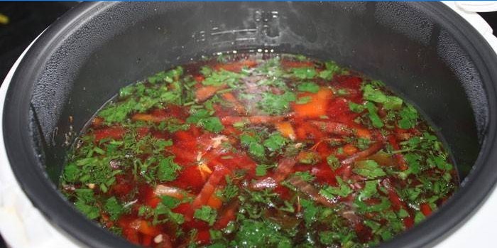 Bereit Borsch im Multicooker