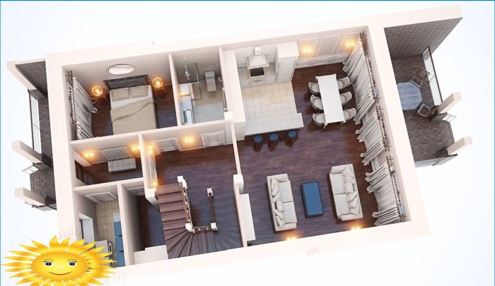 3D-Layout des ersten Stocks eines Stadthauses