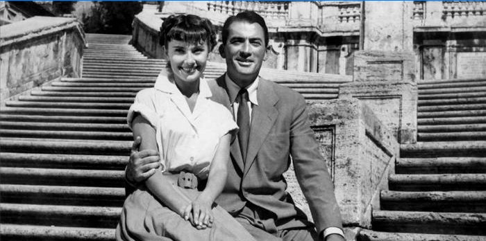 Audrey Hepburn und Gregory Peck Duo in römischen Ferien