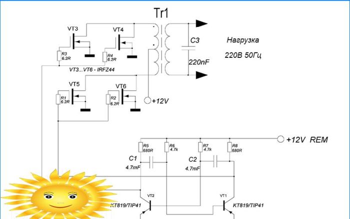 Spannungswandler basierend auf Multivibrator- und Leistungsfeldschaltern IRFZ44