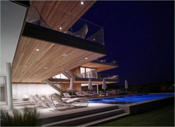 Die Terrasse der Villa am Meer mit Blick auf den Pool