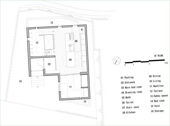 Grundriss eines Einfamilienhauses in Fukuoka