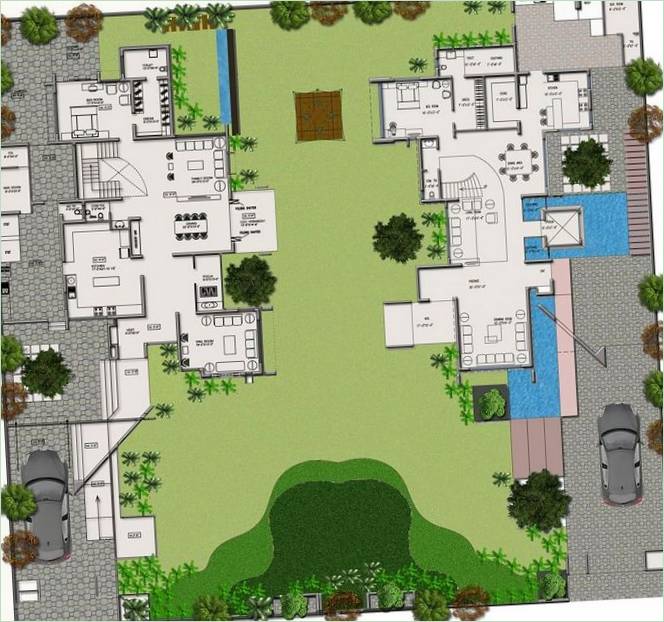 Farbiger schematischer Plan der Zwillingshäuser von VPA Architects