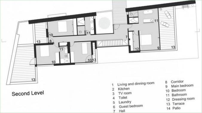 Juncal &amp; Rodney Home. Schema der zweiten Etage