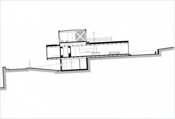 Schematische Grundrisszeichnung eines freitragenden Hauses in Sèvres