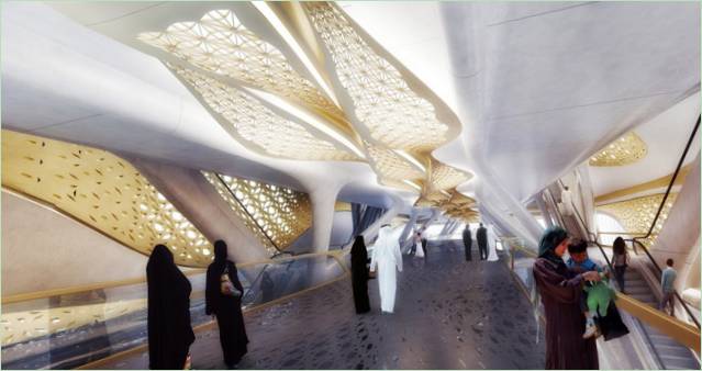 Eine mondäne, aufgeständerte U-Bahn-Station in Saudi-Arabien von der großartigen Zaha Hadid