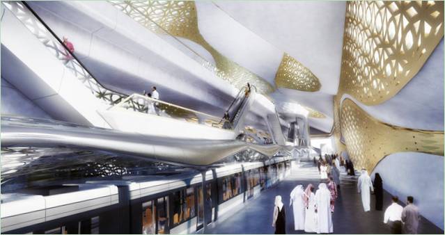 Eine mondäne, aufgeständerte U-Bahn-Station in Saudi-Arabien von der großartigen Zaha Hadid